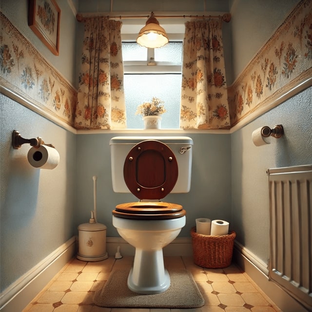 Image of a traditional bathroom in Carlton, featuring a toilet with a blocked drain