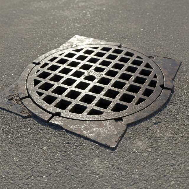 Image of a blocked drain in Richmond Hill, showing a metal drain cover on the road, indicating potential drainage issues