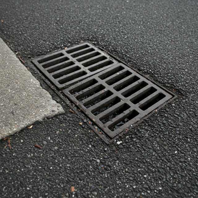 Image of a blocked drain in Clifford with a roadside drainage grate, highlighting potential water flow issues.