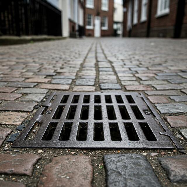 "Close-up of a street drain in Middleton, emphasizing expert blocked drain maintenance and gully cleaning services