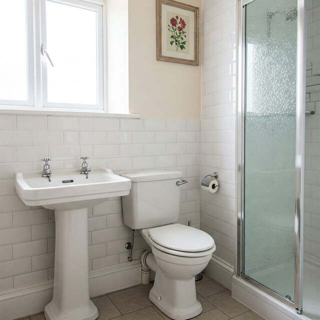 A modern bathroom in Wetherby with a clean toilet and sink, emphasizing expert solutions for blocked drain issues