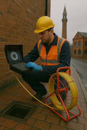 engineer conducting a cctv drain survey