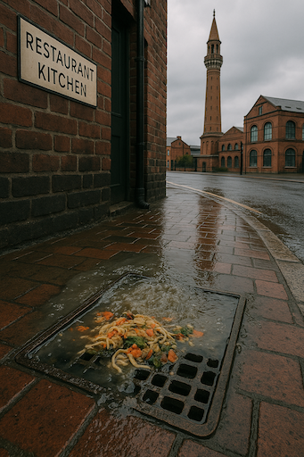 picture of blocked drain outside restaurant